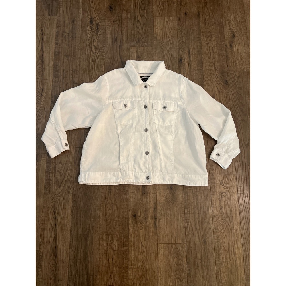 Jones & Co Jones New York White 100% Linen Trucker Jacket Womens 1X Plus Size